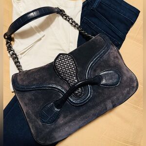 Bottega Veneta Rialto Navy Blue Suede Shoulder Bag - Used
